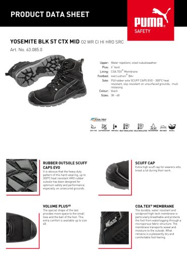 Puma Yosemite Blk ST Mid O2 CI HI HRO SRC munkavédelmi bakancs