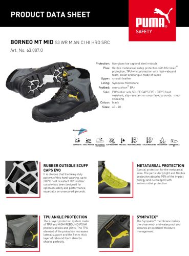 Puma Borneo MT Mid S3 WR M AN CI HI HRO SRC munkavédelmi bakancs