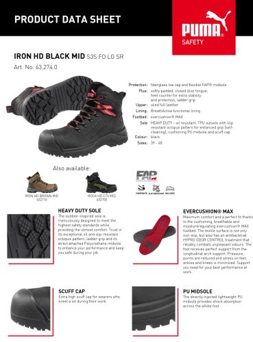 Puma Iron HD Blk Mid S3S FO LG CI SR munkavédelmi bakancs