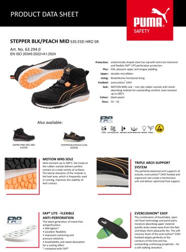 Puma Stepper BLK/Peach Mid S3S ESD HRO SR női munkavédelmi bakancs