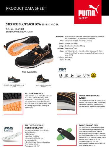 Puma Stepper BLK/Peach Low S3S ESD HRO SR női munkavédelmi cipő