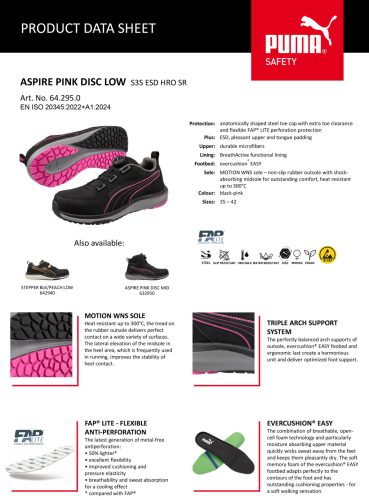 Puma Aspire Pink Disc Low S3S ESD HRO SR női munkavédelmi cipő