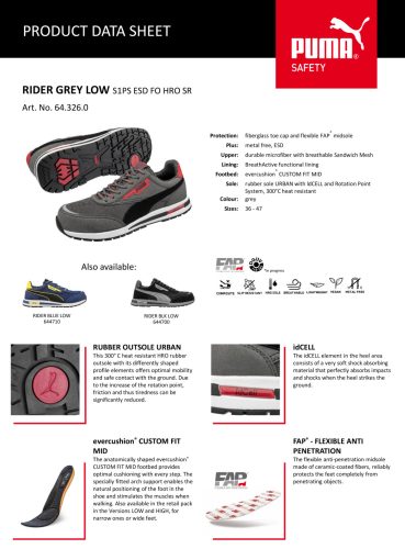 Puma Rider Grey Low S1PS ESD FO HRO SR munkavédelmi cipő
