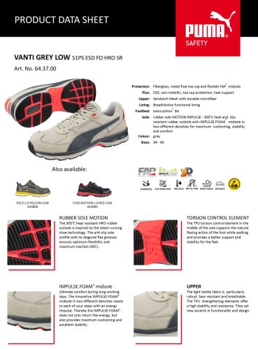 Puma Vanti Grey S1PS ESD FO HRO SR munkavédelmi cipő