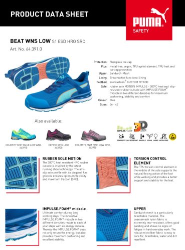 Puma Beat Wns Low S1 ESD HRO SRC női munkavédelmi cipő