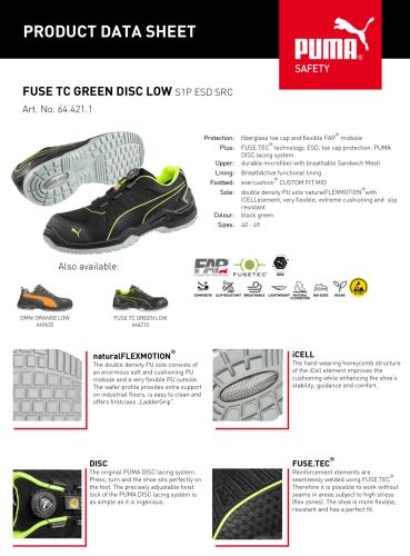 Puma Fuse TC Green Disc Low S1PS ESD FO SR munkavédelmi cipő
