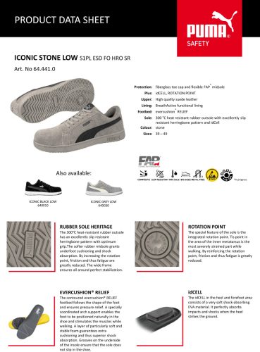 Puma Iconic Stone Low S1PL ESD FO HRO SR munkavédelmi cipő
