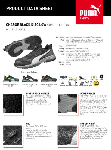 Puma Charge Black Disc Low S1P ESD HRO SRC munkavédelmi cipő