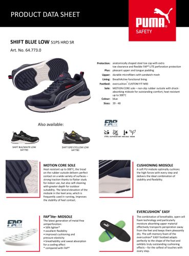 Puma Shift Blue Low S1PS HRO SR munkavédelmi cipő